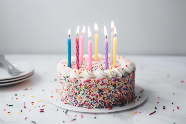 Birthday cake with candles and sprinkles